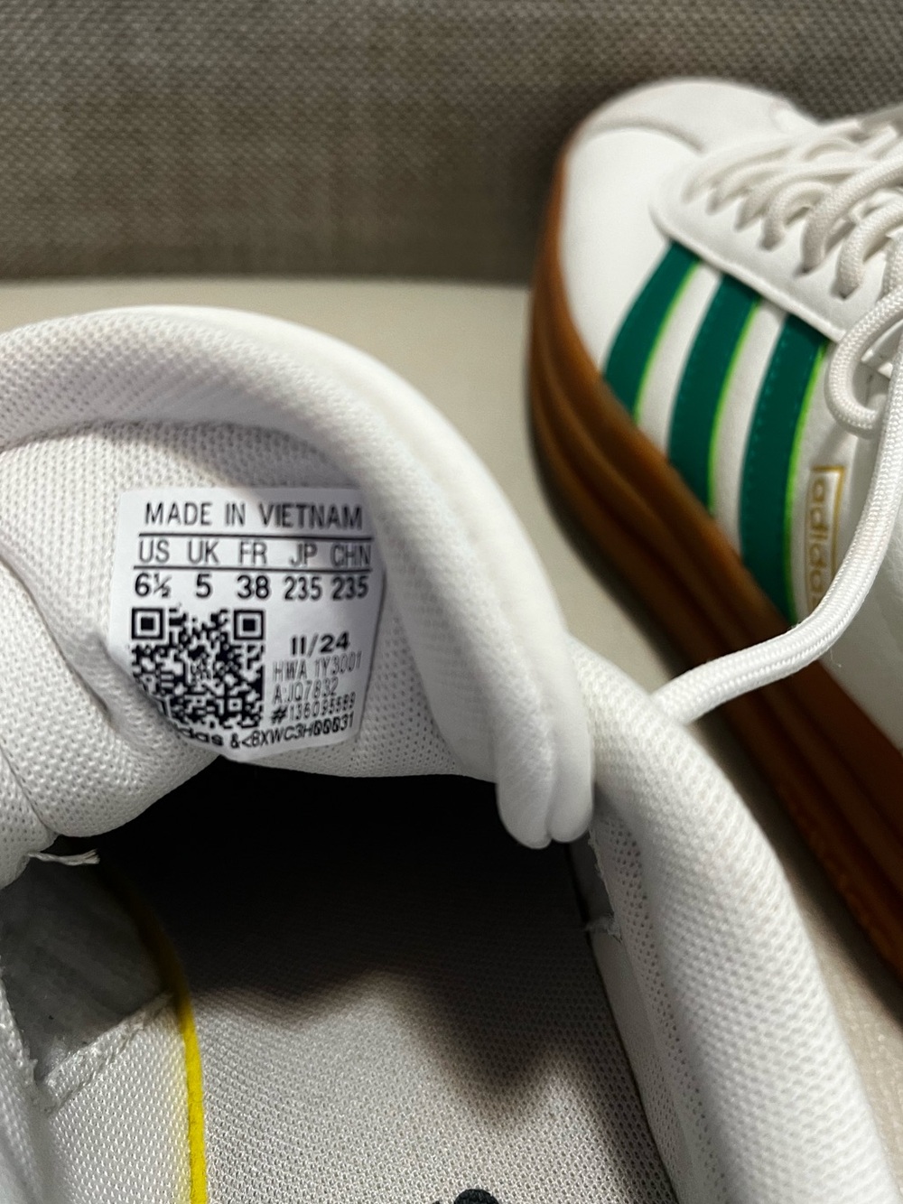 Adidas VL Court Blod White Sneakers with Green Stripes and Gum Platform - Picture 6 of 7